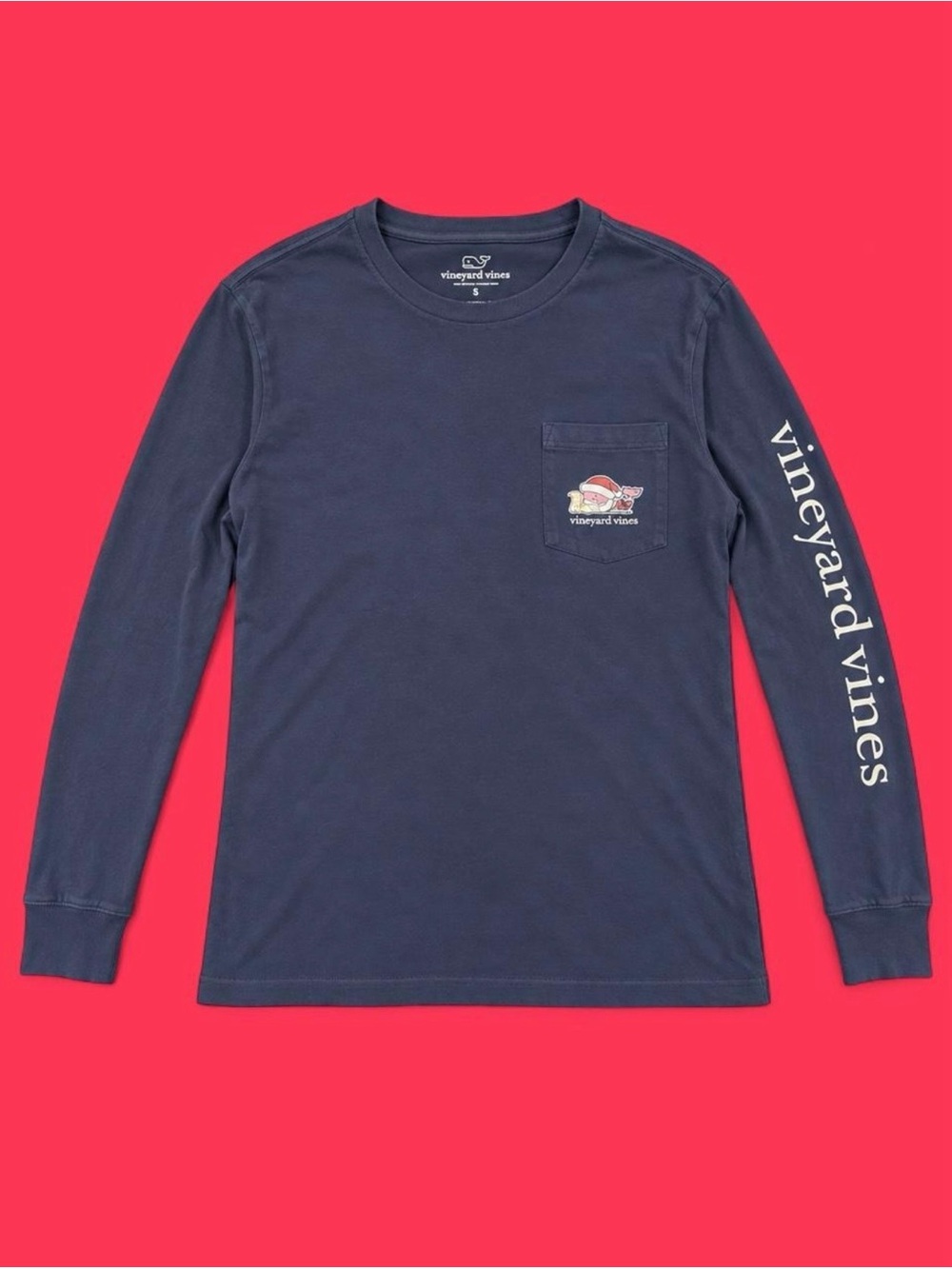 Vineyard Vines Santa Whale Christmas Long Sleeve Pocket Tee